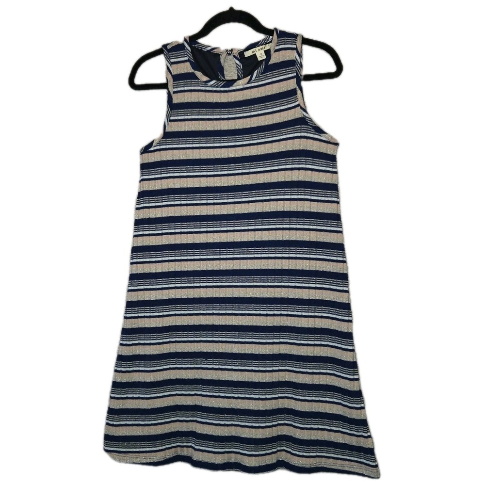Mi Ami Sleevless Tank Dress Womens Medium Stretch Striped Pink Blue Metallic